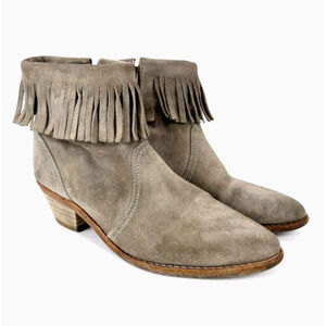 All Saints Boots Womens 8 Brown Tan Suede Fringe Ankle Boots Western Leather